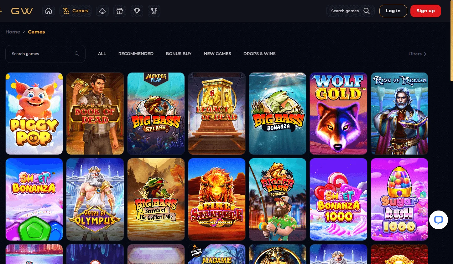 Goldwin Casino games on desktop