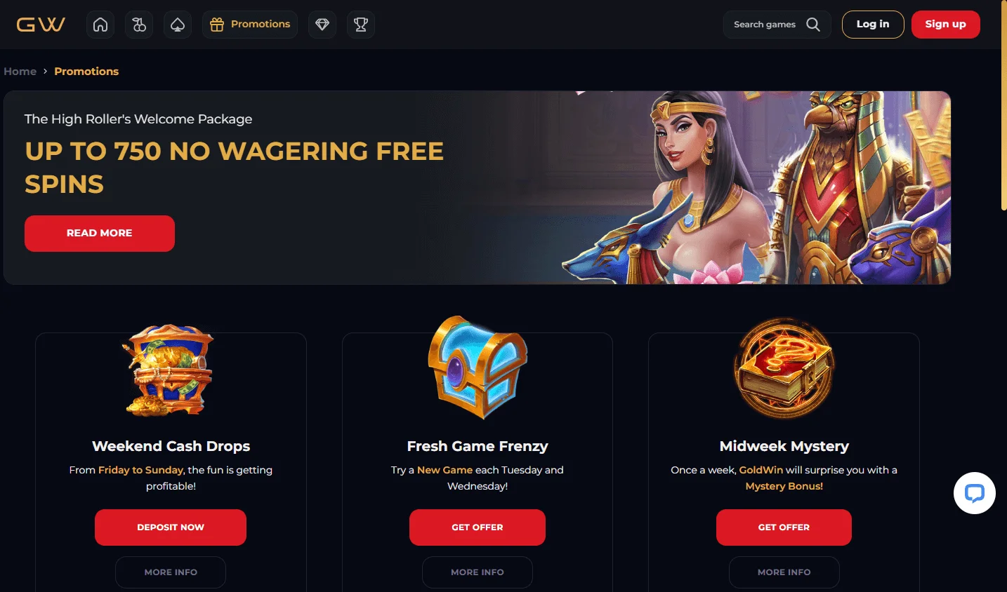 Goldwin Casino promotions on desktop